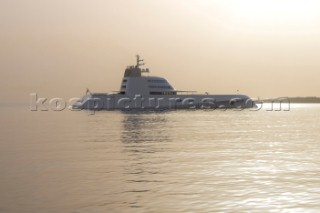 Superyacht called A, designed by Philippe Stark, anchored off Porto Cervo in Sardinia. Owner: Roman Abramovich