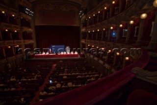 Nice, 06/11/09. Louis Vuitton Trophy Nice C™te dÕAzur. Opening ceremony Press Conference at the Nice Opera House.with all of the skippers.