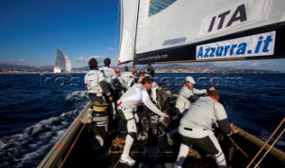 Nice, 10/11/09. Louis Vuitton Trophy Nice C™te dÕAzur. Azzurra on board, match vs Emirates Team New Zealand.