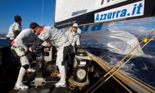 Nice, 10/11/09. Louis Vuitton Trophy Nice C™te dÕAzur. Azzurra on board, match vs Emirates Team New Zealand.