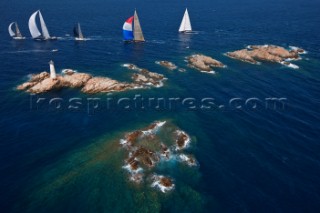 Maxi Yacht Rolex Cup 2009 Fleet racing along the Monaci Island.