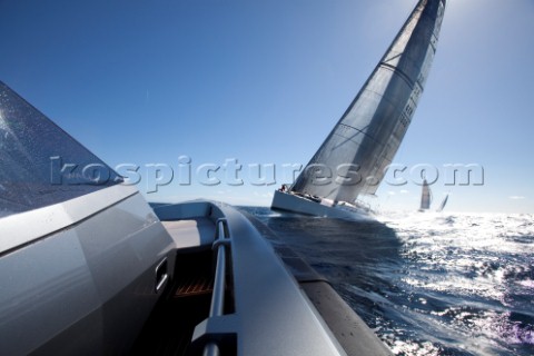 Sailing superyacht Visione racing in the Superyacht Cup 2010 in Antigua in the Caribbean