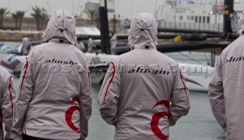 Alinghi 5 day one on dock