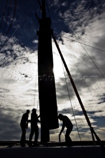 Valencia, 2/9/10. Alinghi5 33rd Americas Cup. Alinghi 5 dock side.