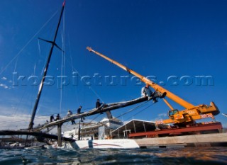 Valencia, 2/9/10. Alinghi5 33rd Americas Cup. Alinghi 5 dock side.