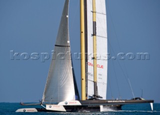 FEBRUARY 12TH 2010, VALENCIA, SPAIN: BMW Oracle team preparing the start of the 1st match of the 33rd Americas Cup in Valencia, Spain.