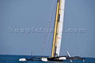 FEBRUARY 12TH 2010, VALENCIA, SPAIN: BMW Oracle team preparing the start of the 1st match of the 33rd Americas Cup in Valencia, Spain.