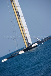 FEBRUARY 12TH 2010, VALENCIA, SPAIN: BMW Oracle team preparing the start of the 1st match of the 33rd Americas Cup in Valencia, Spain.