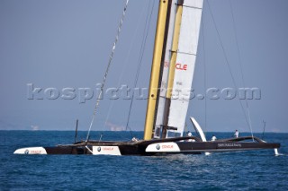 FEBRUARY 12TH 2010, VALENCIA, SPAIN: BMW Oracle team preparing the start of the 1st match of the 33rd Americas Cup in Valencia, Spain.