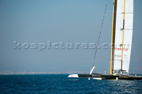 FEBRUARY 12TH 2010 VALENCIA SPAIN BMW Oracle team preparing the start of the 1st match of the 33rd A