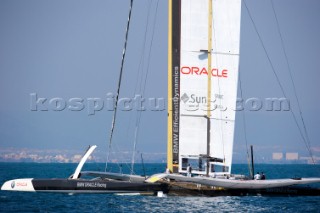 FEBRUARY 12TH 2010, VALENCIA, SPAIN: BMW Oracle team preparing the start of the 1st match of the 33rd Americas Cup in Valencia, Spain.