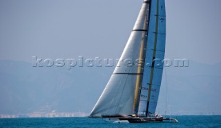 FEBRUARY 12TH 2010, VALENCIA, SPAIN: BMW Oracle team preparing the start of the 1st match of the 33rd Americas Cup in Valencia, Spain.