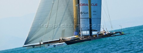 FEBRUARY 12TH 2010 VALENCIA SPAIN BMW Oracle team preparing the start of the 1st match of the 33rd A