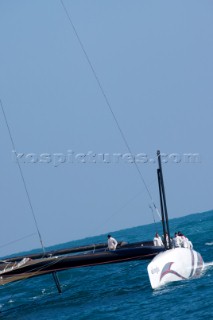 FEBRUARY 12TH 2010, VALENCIA, SPAIN: Alinghi 5 catamaran racing during the 1st match of the 33rd Americas Cup in Valencia, Spain.