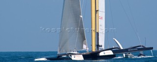 FEBRUARY 12TH 2010, VALENCIA, SPAIN: BMW Oracle team preparing the start of the 1st match of the 33rd Americas Cup in Valencia, Spain.