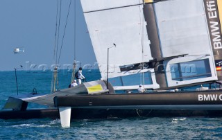 FEBRUARY 12TH 2010, VALENCIA, SPAIN: BMW Oracle team preparing the start of the 1st match of the 33rd Americas Cup in Valencia, Spain.