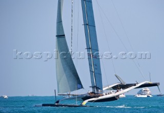 FEBRUARY 12TH 2010, VALENCIA, SPAIN: BMW Oracle team preparing the start of the 1st match of the 33rd Americas Cup in Valencia, Spain.