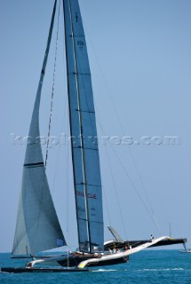 FEBRUARY 12TH 2010, VALENCIA, SPAIN: BMW Oracle team preparing the start of the 1st match of the 33rd Americas Cup in Valencia, Spain.