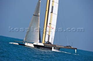 FEBRUARY 12TH 2010, VALENCIA, SPAIN: BMW Oracle team preparing the start of the 1st match of the 33rd Americas Cup in Valencia, Spain.