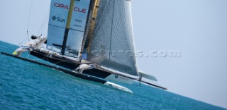 FEBRUARY 12TH 2010, VALENCIA, SPAIN: BMW Oracle team preparing the start of the 1st match of the 33rd Americas Cup in Valencia, Spain.