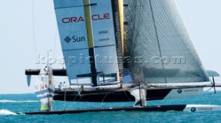 FEBRUARY 12TH 2010, VALENCIA, SPAIN: BMW Oracle team preparing the start of the 1st match of the 33rd Americas Cup in Valencia, Spain.