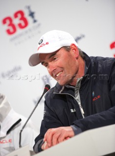 FEBRUARY 12TH 2010, VALENCIA, SPAIN: BMW Oracle press conference at la Darsena base in Valencia with Russell Coutts after the 1st race of the 33rd Americas Cup.