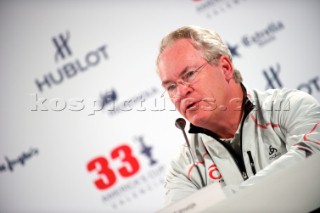 FEBRUARY 12TH 2010, VALENCIA, SPAIN: Press conference with Rolf Vrojik at la Darsena base in Valencia after the 1st race of the 33rd Americas Cup.