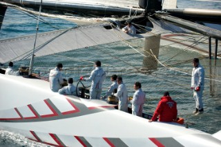 FEBRUARY 14TH 2010, VALENCIA, SPAIN: Alinghi, race 2 of the 33rd Americas Cup in Valencia, Spain