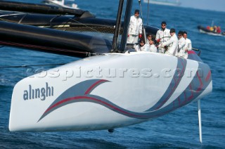 FEBRUARY 14TH 2010, VALENCIA, SPAIN: Alinghi, race 2 of the 33rd Americas Cup in Valencia, Spain