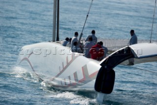 FEBRUARY 14TH 2010, VALENCIA, SPAIN: Alinghi, race 2 of the 33rd Americas Cup in Valencia, Spain