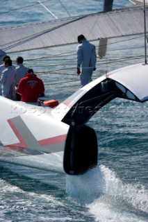 FEBRUARY 14TH 2010, VALENCIA, SPAIN: Alinghi, race 2 of the 33rd Americas Cup in Valencia, Spain