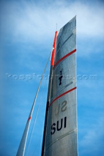 FEBRUARY 14TH 2010, VALENCIA, SPAIN: Alinghi, race 2 of the 33rd Americas Cup in Valencia, Spain