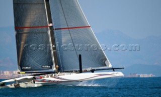 FEBRUARY 14TH 2010, VALENCIA, SPAIN: Alinghi, race 2 of the 33rd Americas Cup in Valencia, Spain