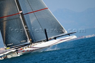 FEBRUARY 14TH 2010, VALENCIA, SPAIN: Alinghi, race 2 of the 33rd Americas Cup in Valencia, Spain