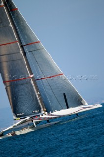 FEBRUARY 14TH 2010, VALENCIA, SPAIN: Alinghi, race 2 of the 33rd Americas Cup in Valencia, Spain