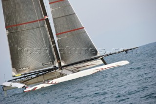 FEBRUARY 14TH 2010, VALENCIA, SPAIN: Alinghi, race 2 of the 33rd Americas Cup in Valencia, Spain