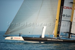 Race 2 BMW Oracle winning the 33rd Americas Cup in Valencia, Spain