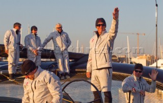 Valencia, 2/12/10. Alinghi5 33rd Americas Cup. Alinghi5 day 5 race 1 off dock. Loick Peyron.  Editorial Use Only.