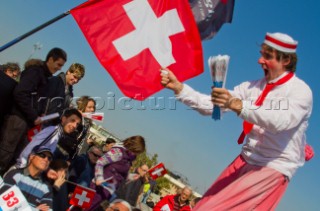 Valencia, 2/12/10. Alinghi5 33rd Americas Cup. Alinghi fans at the Foredeck building.  Editorial Use Only..