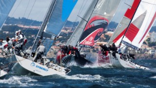 Emirates Team New Zealand leads the way around in race seven. Trophy of Portugal MedCup Regatta. Cascias, Portugal.14/5/2010