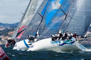 Emirates Team New Zealand leads the way around in race seven. Trophy of Portugal MedCup Regatta. Cascias, Portugal.14/5/2010