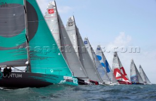 The TP52 fleet start the coastal race of the Trophy of Portugal, Med Cup regatta. Cascais, Portugal. 15/5/2010