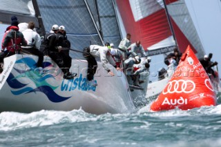 Cristabella (GBR) rounding mark two in the coastal race of the Trophy of Portugal, Med Cup regatta. Cascais, Portugal. 15/5/2010