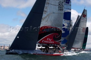 Emirates Team New Zealand start race six at the pin end of the line. Trophy of Portugal MedCup Regatta. Cascias, Portugal.14/5/2010