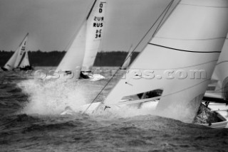 Fleet of yachts sailing and the one design Dragon European Championships 2010, Hungary.