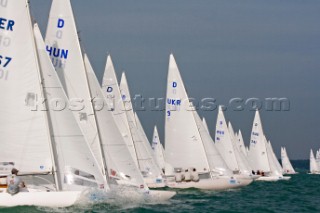 Fleet of yachts sailing and the one design Dragon European Championships 2010, Hungary.