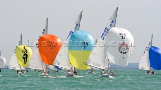 Fleet of yachts sailing and the one design Dragon European Championships 2010, Hungary.