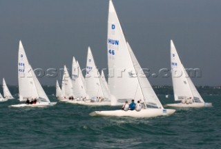 Fleet of yachts sailing and the one design Dragon European Championships 2010, Hungary.