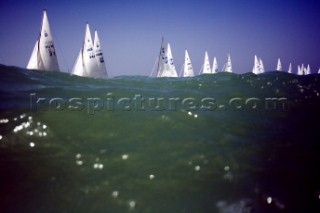 Fleet of yachts sailing and the one design Dragon European Championships 2010, Hungary.