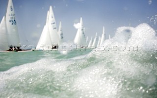 Fleet of yachts sailing and the one design Dragon European Championships 2010, Hungary.